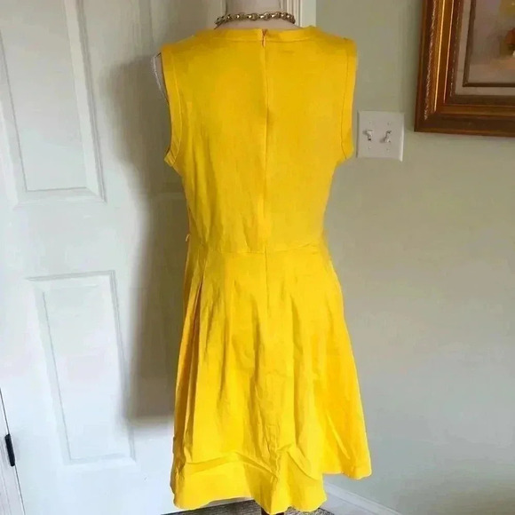 London Style Collection yellow and white mod fit and flair dress 12 - Picture 6 of 14